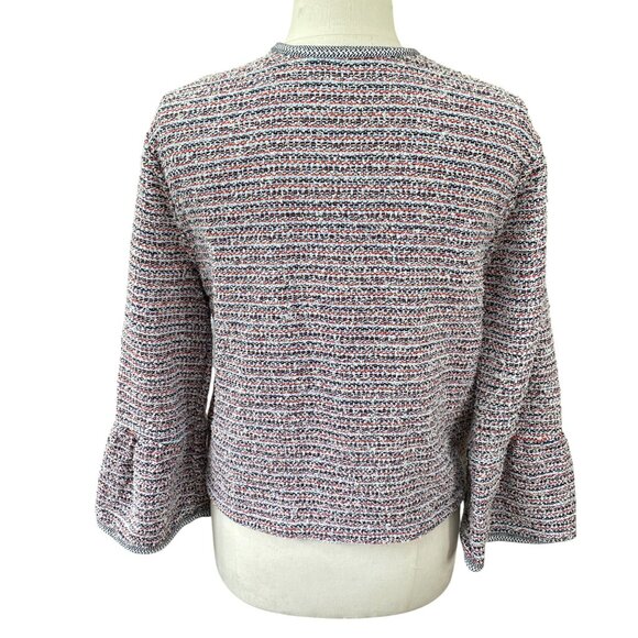 LOFT Tweed Wool Blend Striped Open Jacket Sz L Bell Sleeve Office Career Mature - Picture 9 of 11